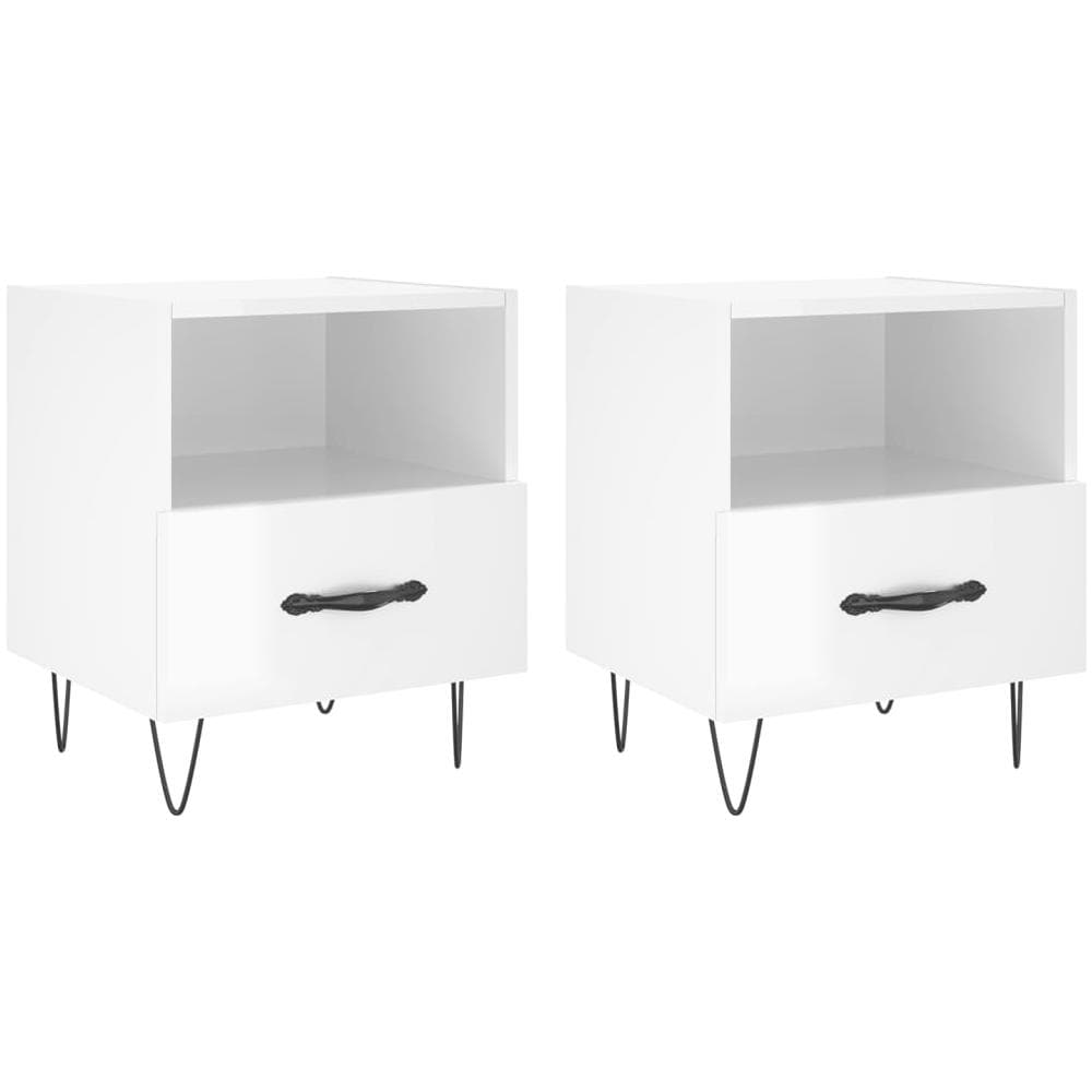 Comodini 2 Pz Bianco Lucido 40x35x47,5 Cm In Legno Multistrato - Foto 2