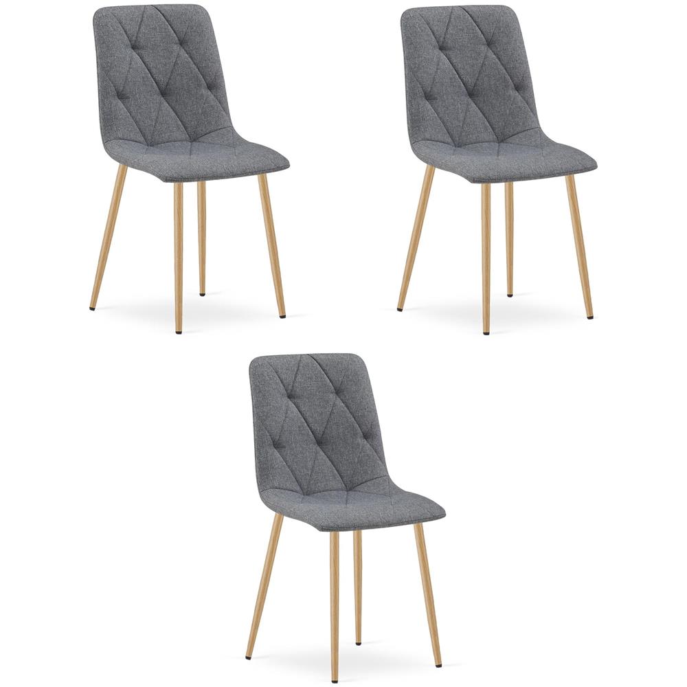 Sedia imbottita TYRA - tessuto grigio scuro / gambe color legno x 3 - Foto 1