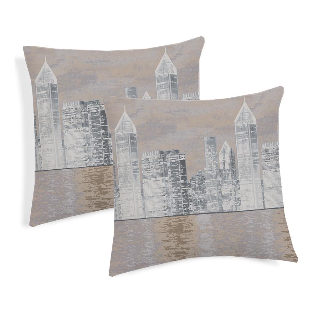 Coppia Cuscini Arredo Imbottiti 40x40 Disegno New York Colore Beige   - Foto 1
