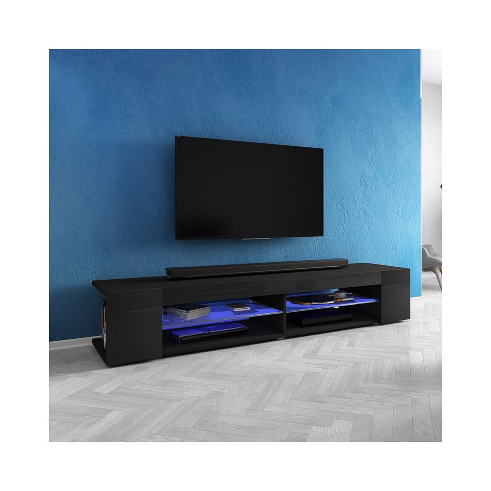 Mitchell - Mobile Tv Moderno / Tavolino Tv Per Salotto / Porta Tv Elegante / Luci Led / 180 Cm / Nero Opaco Nero Lucido - Foto 2