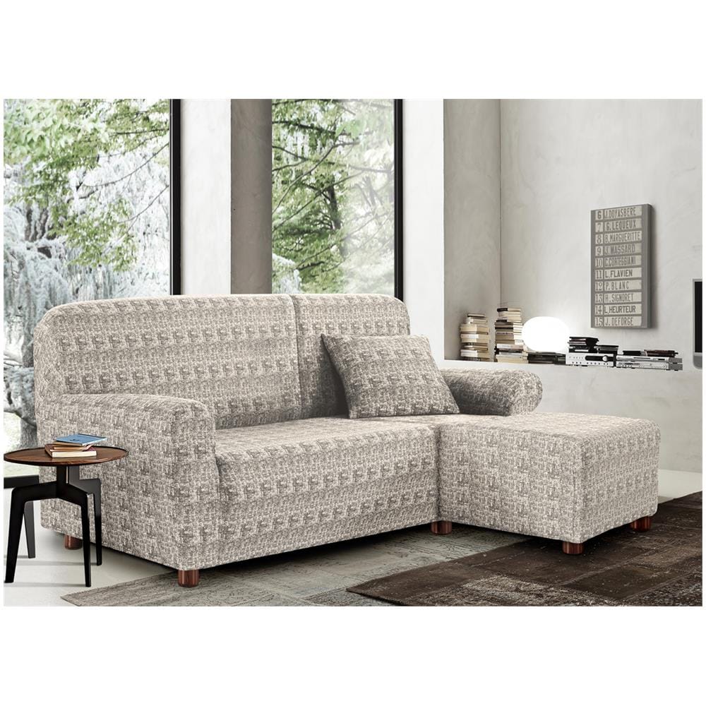 Copridivano Antimacchia Elasticizzato Divano Penisola Angolare Componibile Fantasy 3+3 Panna - Foto 1