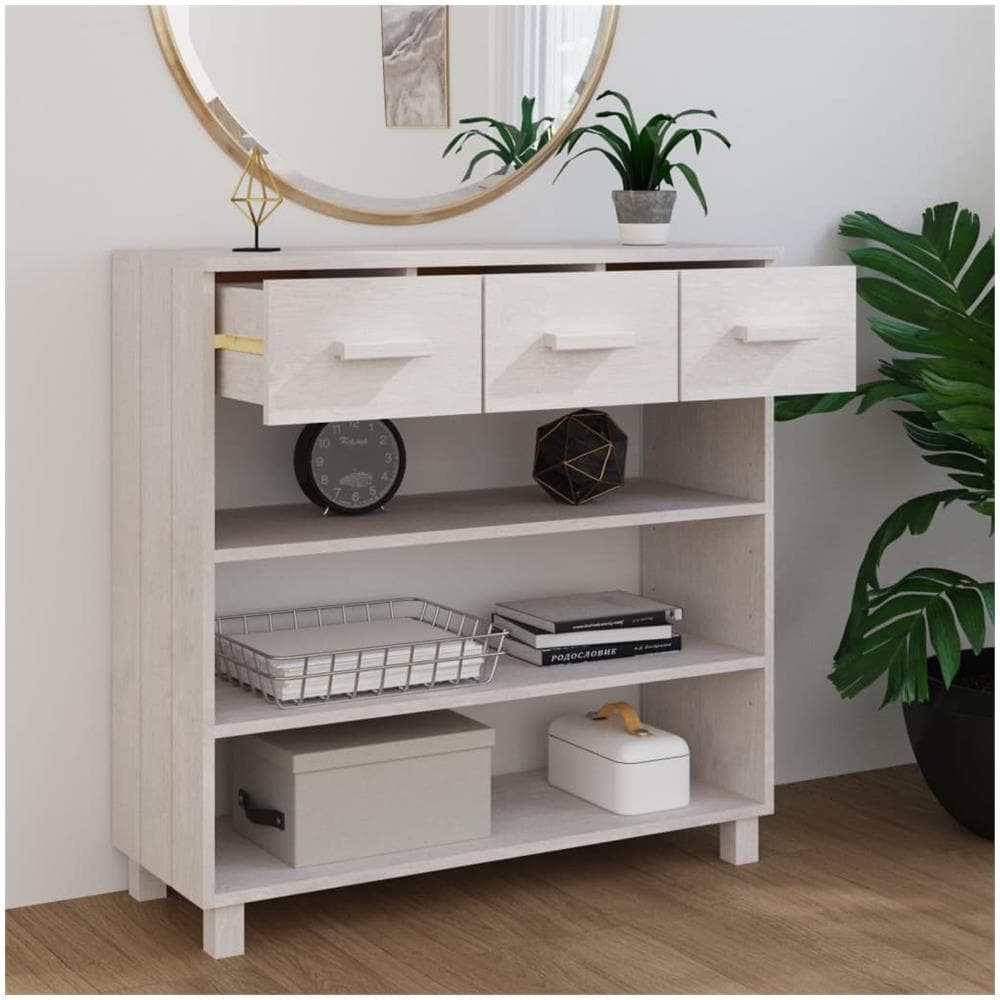 Tavolo Consolle Bianco 90x35x90 Cm Legno Massello Di Pino - Foto 3