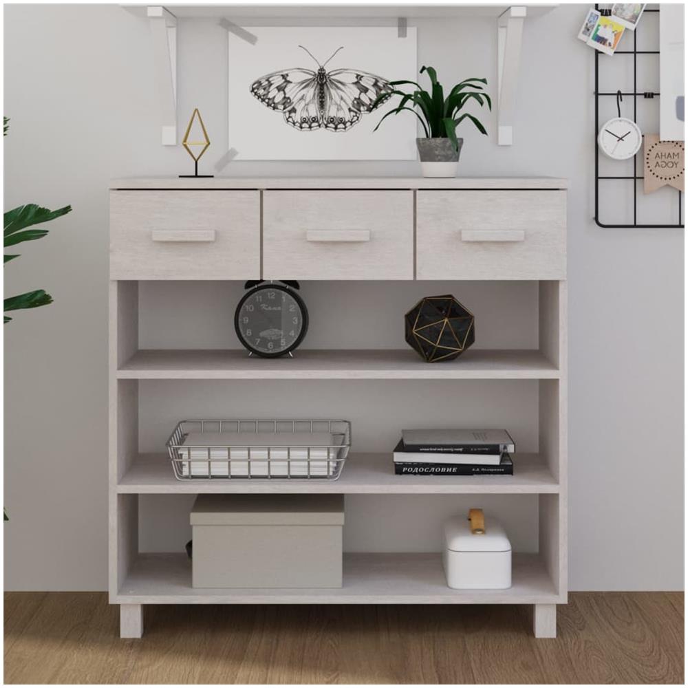 Tavolo Consolle Bianco 90x35x90 Cm Legno Massello Di Pino - Foto 1