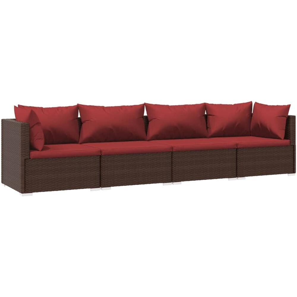 Set Divani Da Giardino 4 Pz Con Cuscini In Polyrattan Marrone - Foto 1