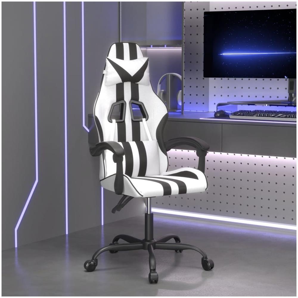 Sedia Da Gaming Girevole Bianco E Nero In Similpelle - Foto 1