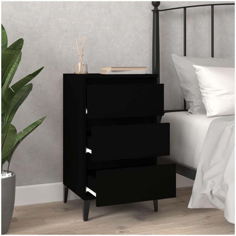 Comodino Nero 40x35x70 Cm In Legno Multistrato - Foto 3