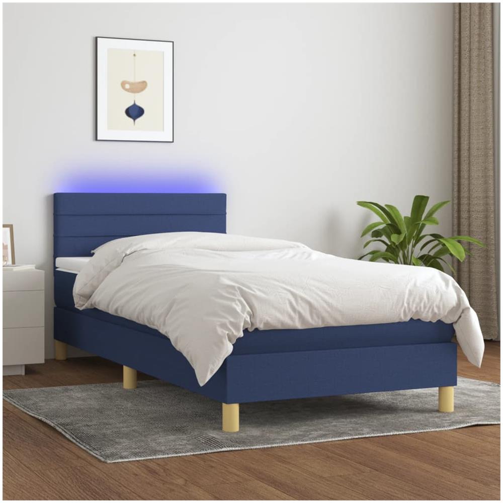 Letto A Molle Con Materasso 80x200 Cm - Giroletto Regolabile, Tessuto Blu - Foto 2