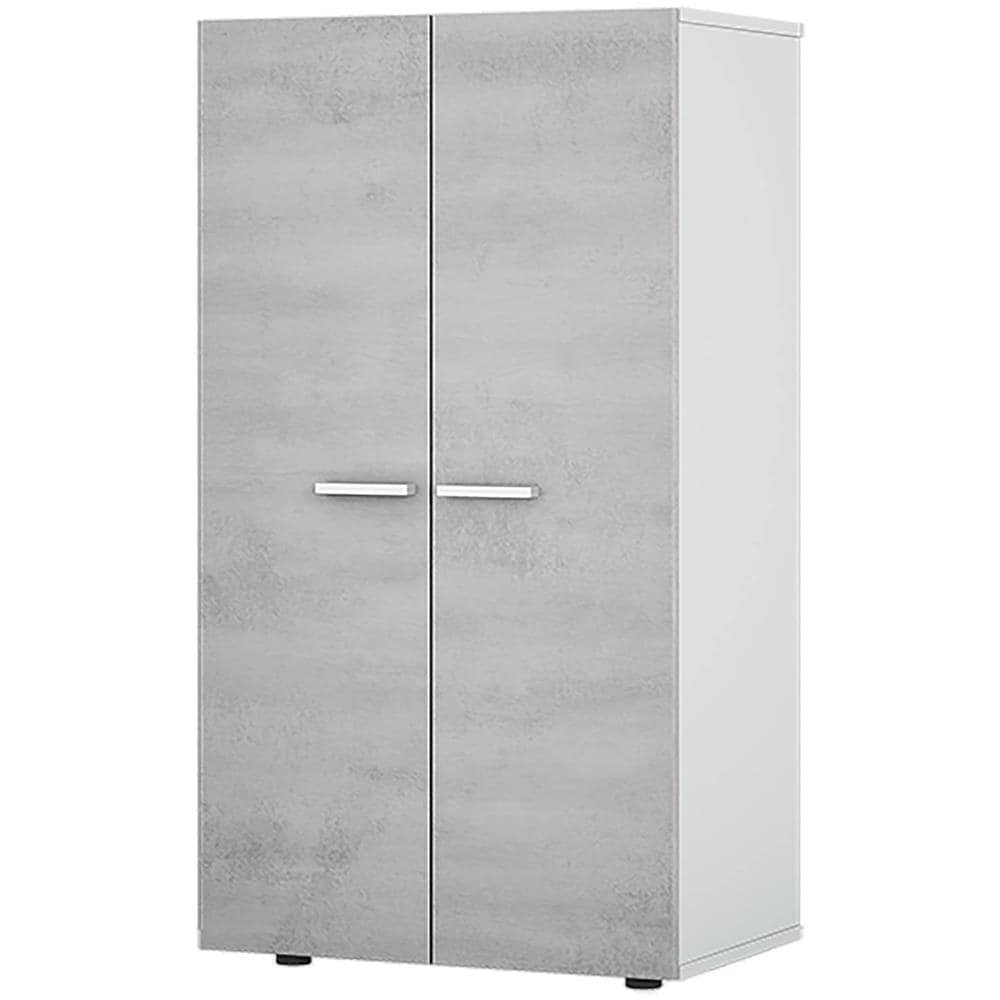 Armadio Multiuso Norwalk, Armadio Portascarpe A 2 Ante, Mobile Basso Con 6 Ripiani, Scarpiera Bassa Moderna, 55x36h103 Cm, Bianco E Cemento - Foto 2