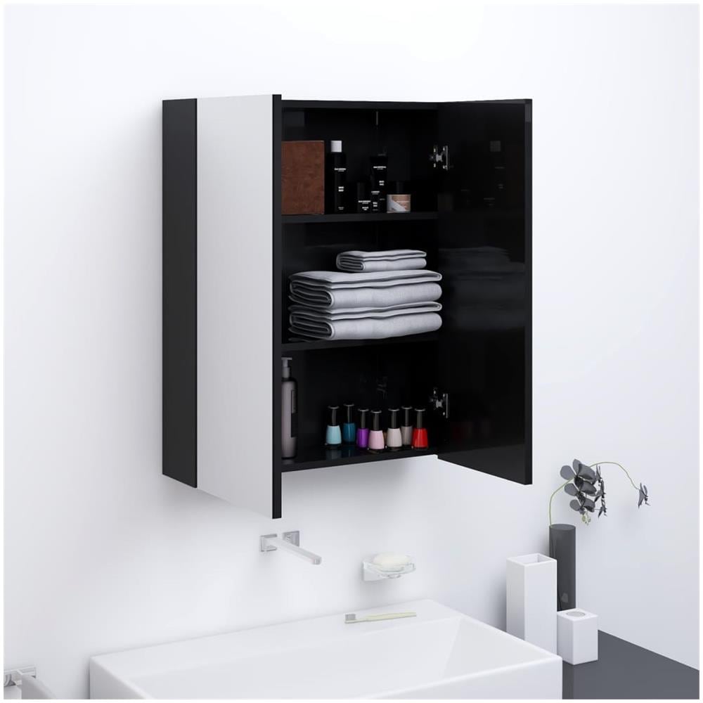 Armadietto A Specchio Per Bagno 60x15x75 Cm Mdf Nero Lucido - Foto 1