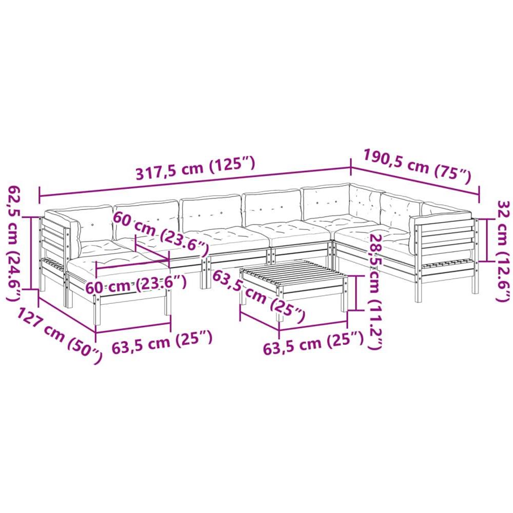 Set Divani Giardino 9 pz Cuscini Legno Massello Abete Douglas - Foto 10
