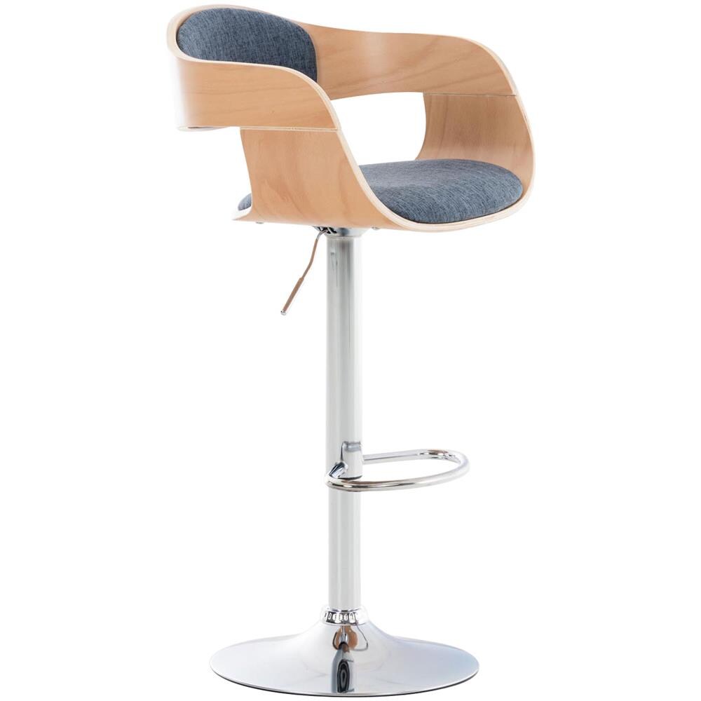 Sgabello rétro Kingston con Braccioli - Sgabello Bar Girevole 360° in Tessuto e Legno I Sgabello Alto Bancone Regolabile 63 - 77 cm Natura / Blu - Foto 1