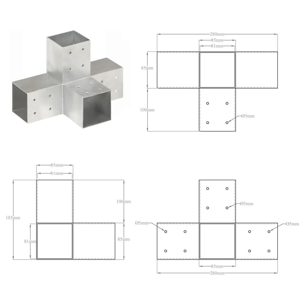 Connettori Per Pali A Forma Di X 4 Pz Metallo Zincato 81x81 Mm - Foto 8