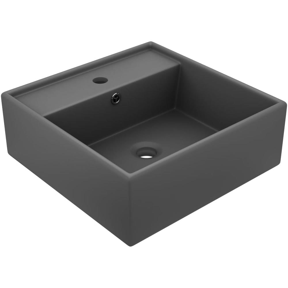 Lavabo Troppopieno Quadrato Grigio Scuro Opaco 41x41cm Ceramica - Foto 1