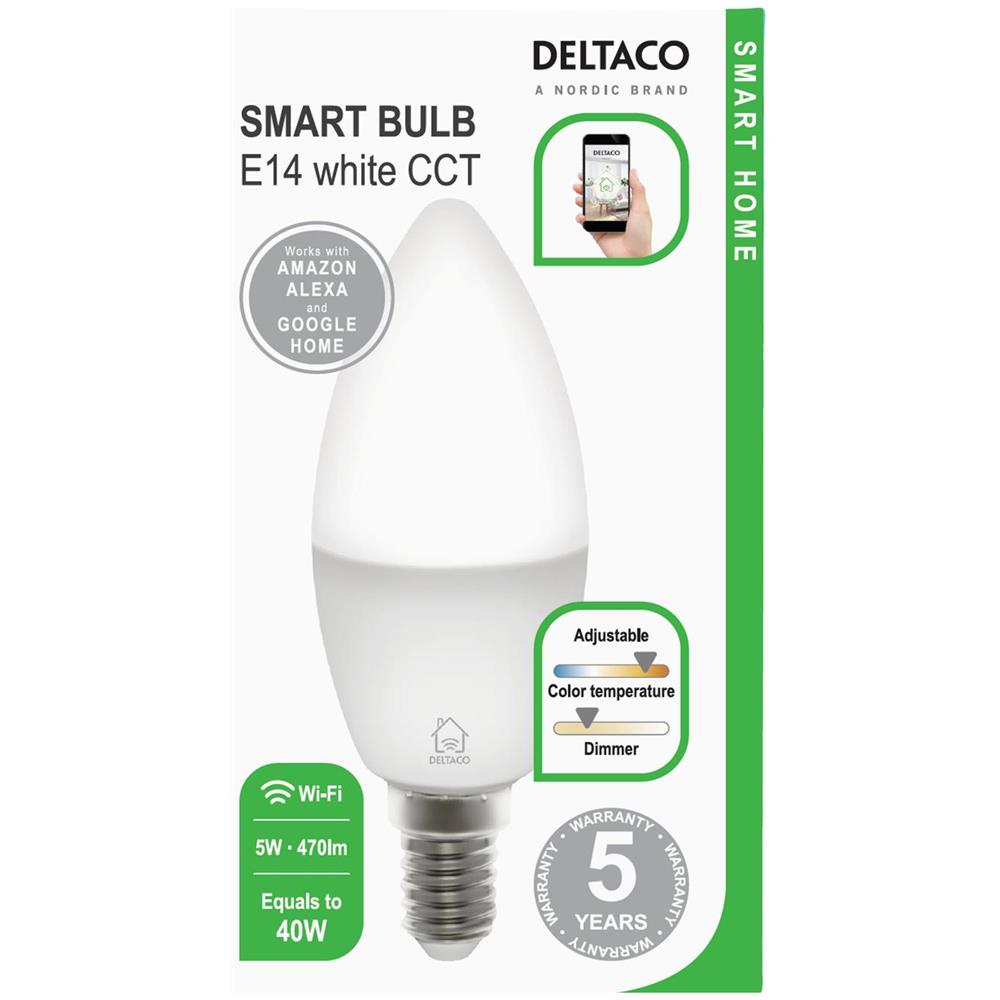 Lampada Led Deltaco Smart Home, E14, Wifi, 5w, 2700k-6500k, Dimmerabile, Bianca - Foto 3