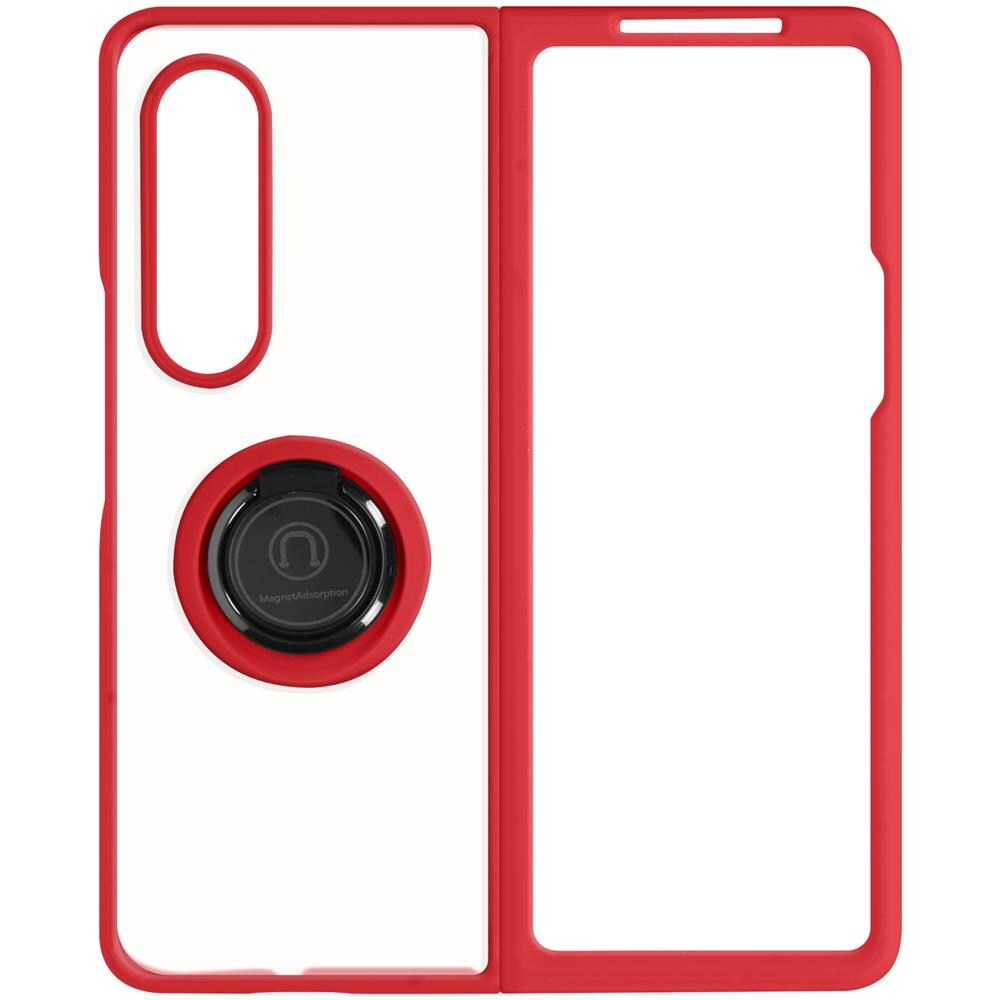 Cover Samsung Galaxy Z Fold 3 Bimateriale Anello Supporto Metallico Rossa - Foto 5