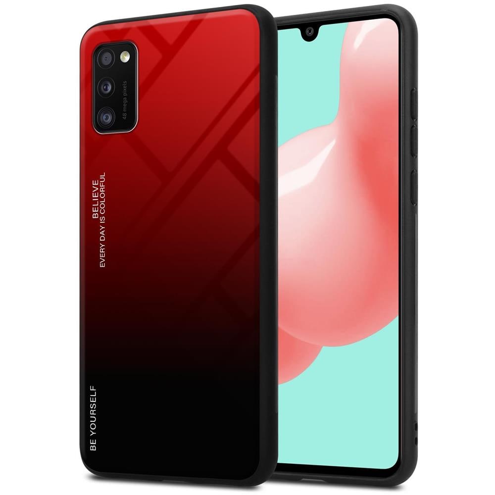 Custodia Compatibile Con Samsung Galaxy A41 In Rosso - Nero - Coperchio Protettivo Bicolore In Vetro Temperato E Silicone Tpu - Foto 1