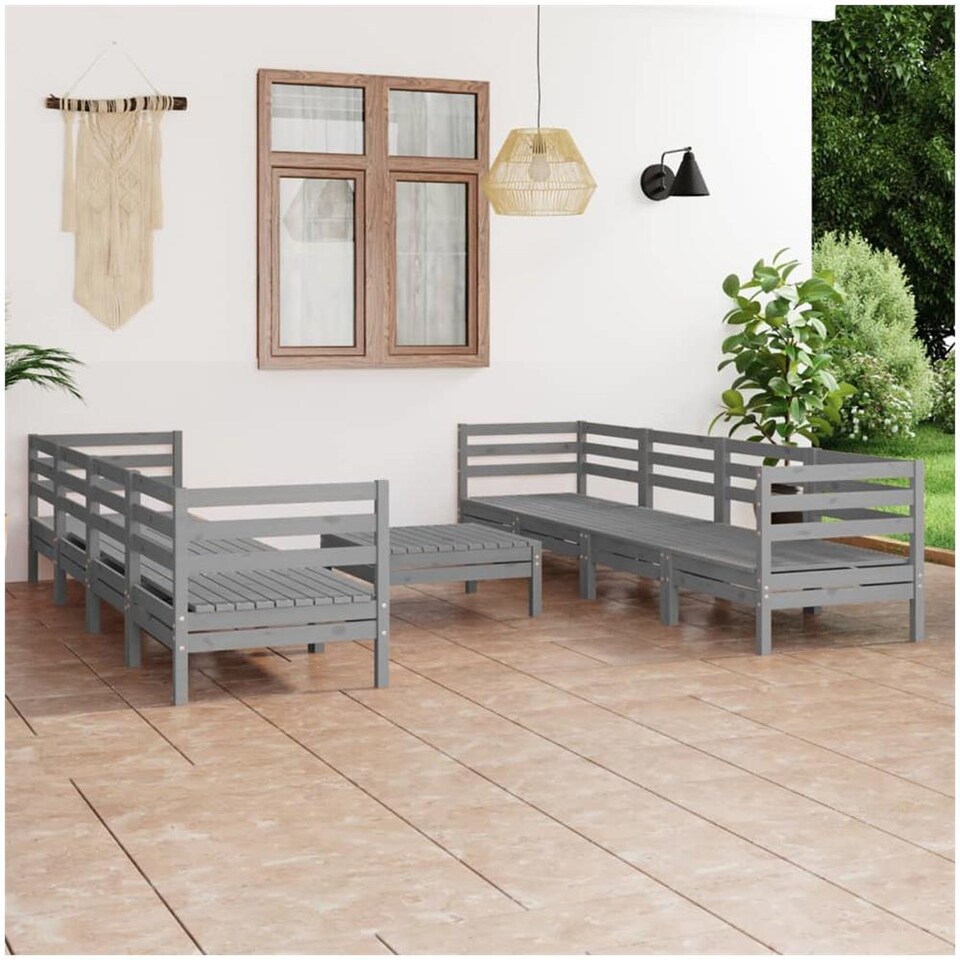 VidaXL Set Divano Da Giardino 3 Pezzi In Polyrattan Con Legno Eucalipto - Grigio