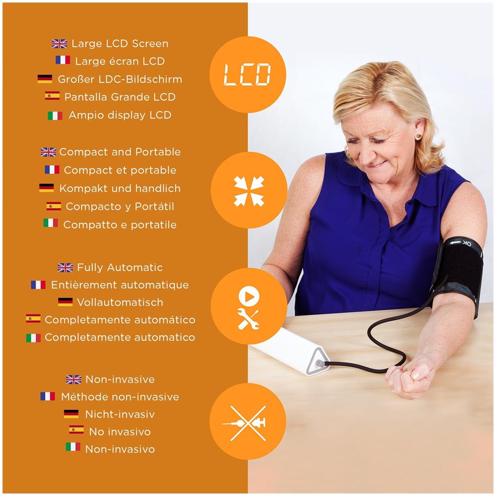 Bpm450 Misuratore Di Pressione Sanguigna Da Braccio Automatico Manicotto 22-42 Cm - Certificato Medicalmente - Rilevatore Digitale Di Pressione Arteriosa Aritmia E Battito Cardiaco - Ampio Display Lcd - Foto 2