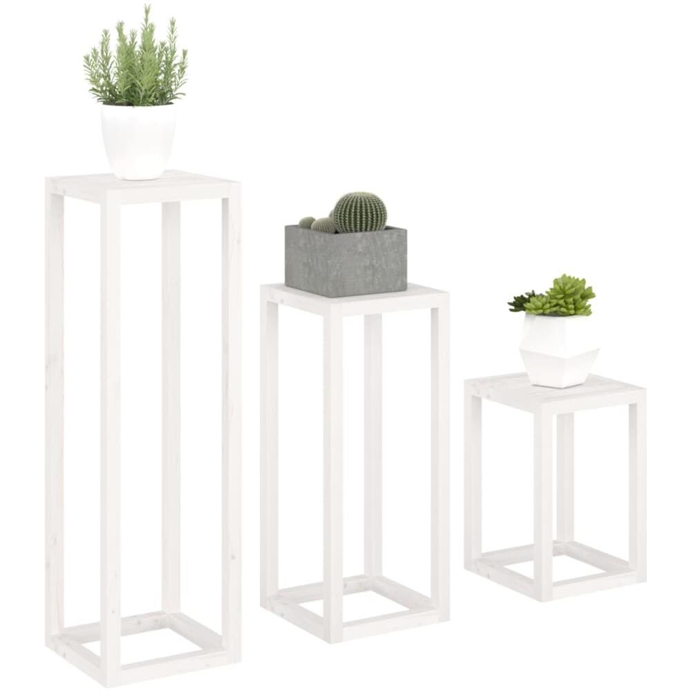 Set Supporti per Piante 3 pz Bianco in Legno Massello di Pino - Foto 2