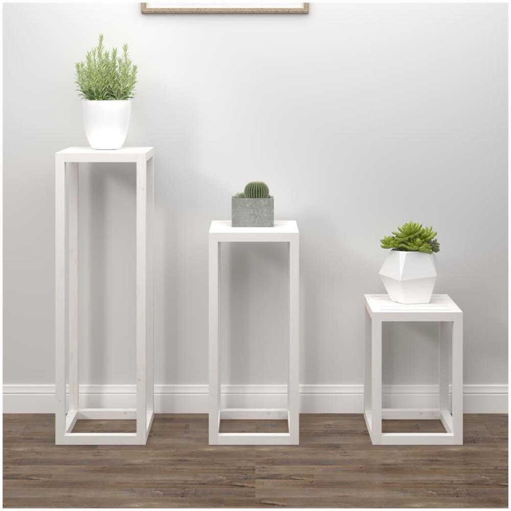 Set Supporti per Piante 3 pz Bianco in Legno Massello di Pino - Foto 1
