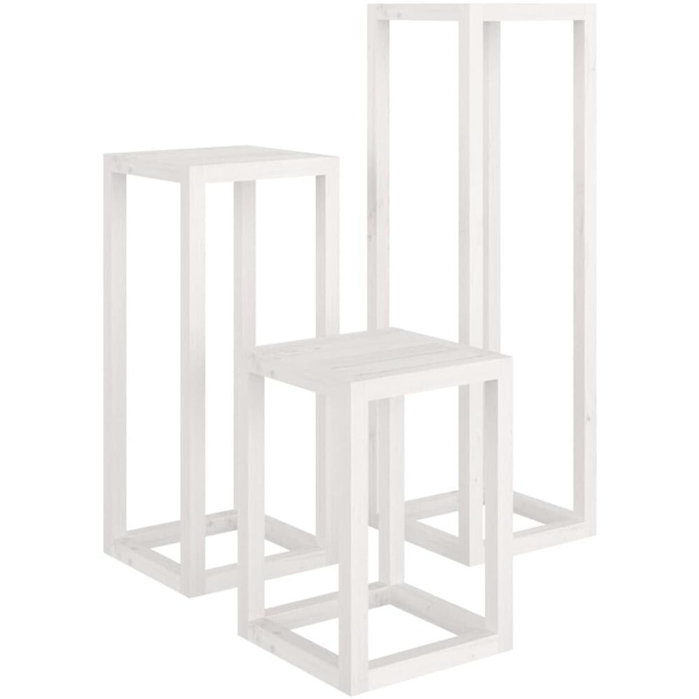 Set Supporti per Piante 3 pz Bianco in Legno Massello di Pino - Foto 3