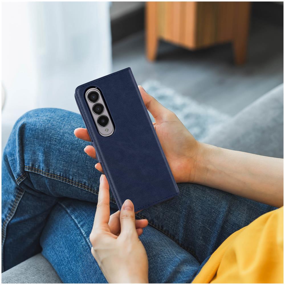 Cover Per Samsung Z Fold4, Portacarte E Chiusura Linguetta Magnetica Blu - Foto 5