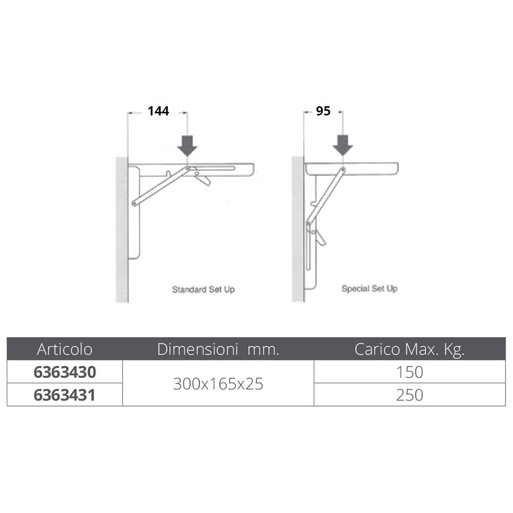 Supporto Pieghevole In Acciaio Inox Che Permette Di Abbattere Il Tavolo. Carico Massimo Kg 150. Dim. Mm 300x165x25. - Foto 3