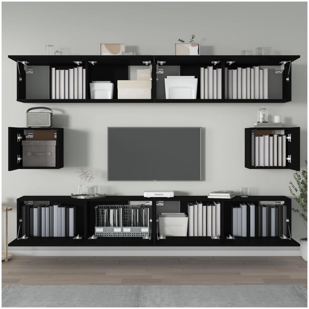 Set Mobili Porta Tv 6 Pz Nero In Legno Multistrato - Foto 3