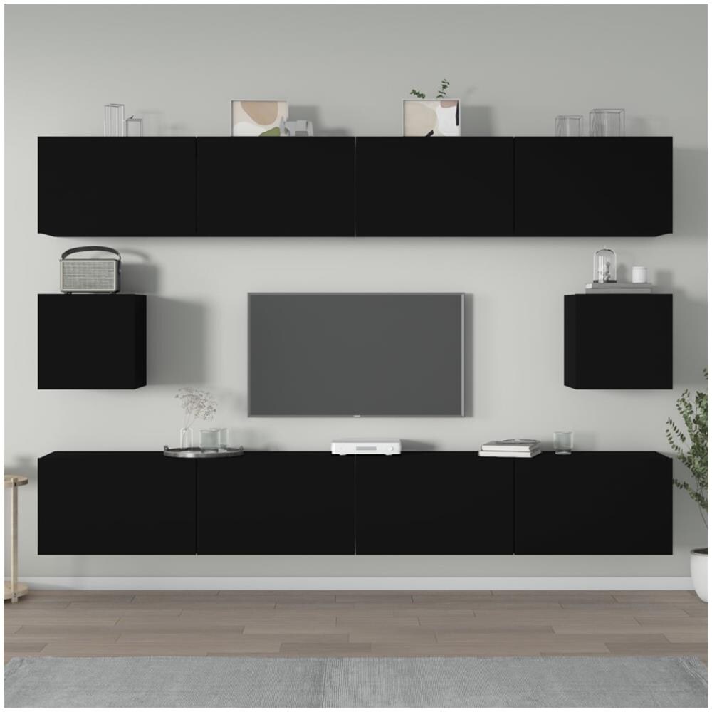 Set Mobili Porta Tv 6 Pz Nero In Legno Multistrato - Foto 1