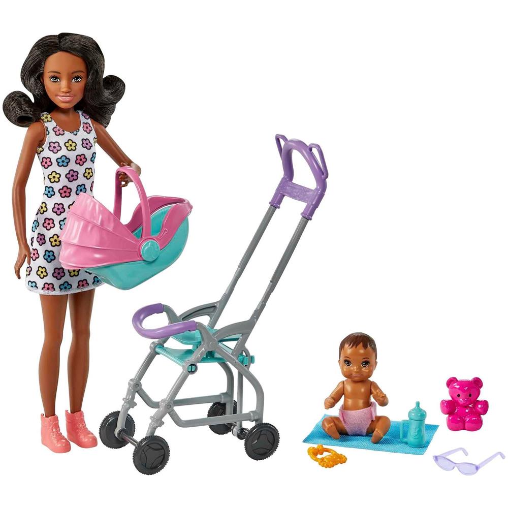 Barbie Skipper Babysitters Inc Playset Con Bambola Babysitter (capelli Castani Ricci), Passeggino, Bambolina E 5 Accessori, Giocattolo Per Bambini Dai 3 Anni In Su - Foto 1