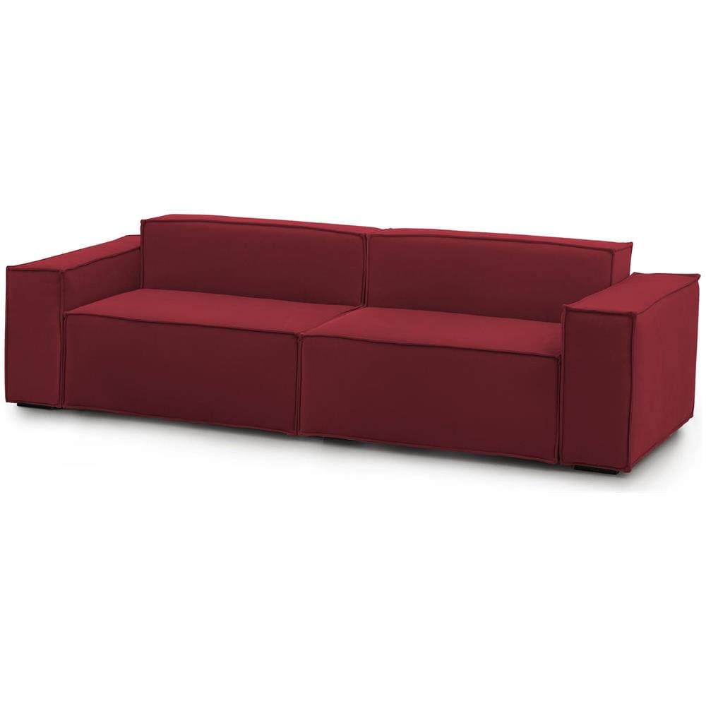 Divano Fisso Simona, Divano Componibile A 3 Posti Lineare, 100% Made In Italy, Sofà Moderno Da Soggiorno In Tessuto, Cm 260x95h70, Rosso - Foto 2