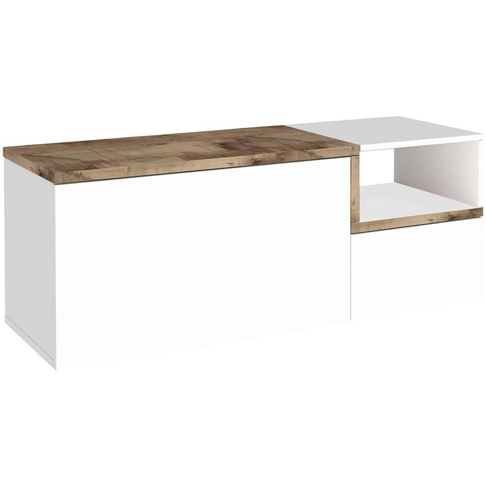 Mobile Da Ingresso Flavio, Entratina Moderna Multifunzione, Armadietto Multiuso Per Atrio, 100% Made In Italy, Cm 120x40h54, Bianco Lucido E Acero - Foto 2