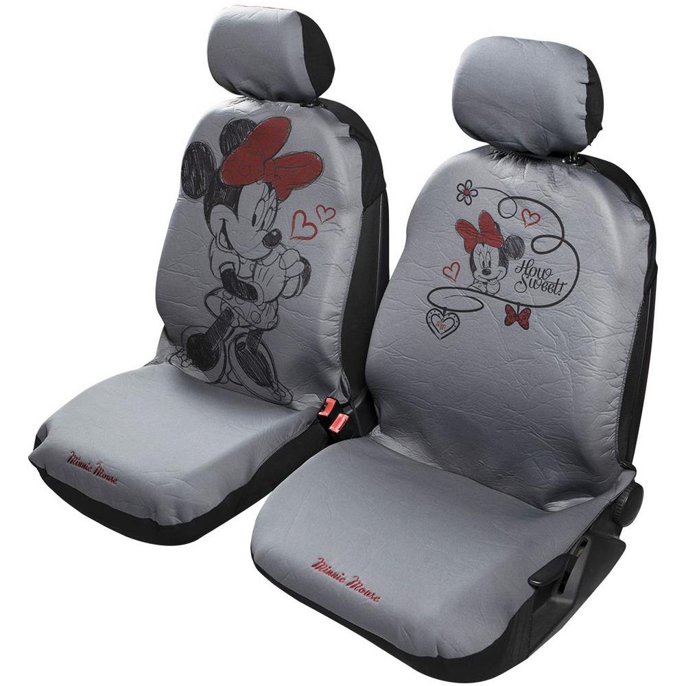 Coppia Coprisedili Anteriori Auto Minnie Mouse Topolina Poggiatesta Grigio Rosso Airbag Compatibile Universale Per Tutte Le Auto - Foto 1