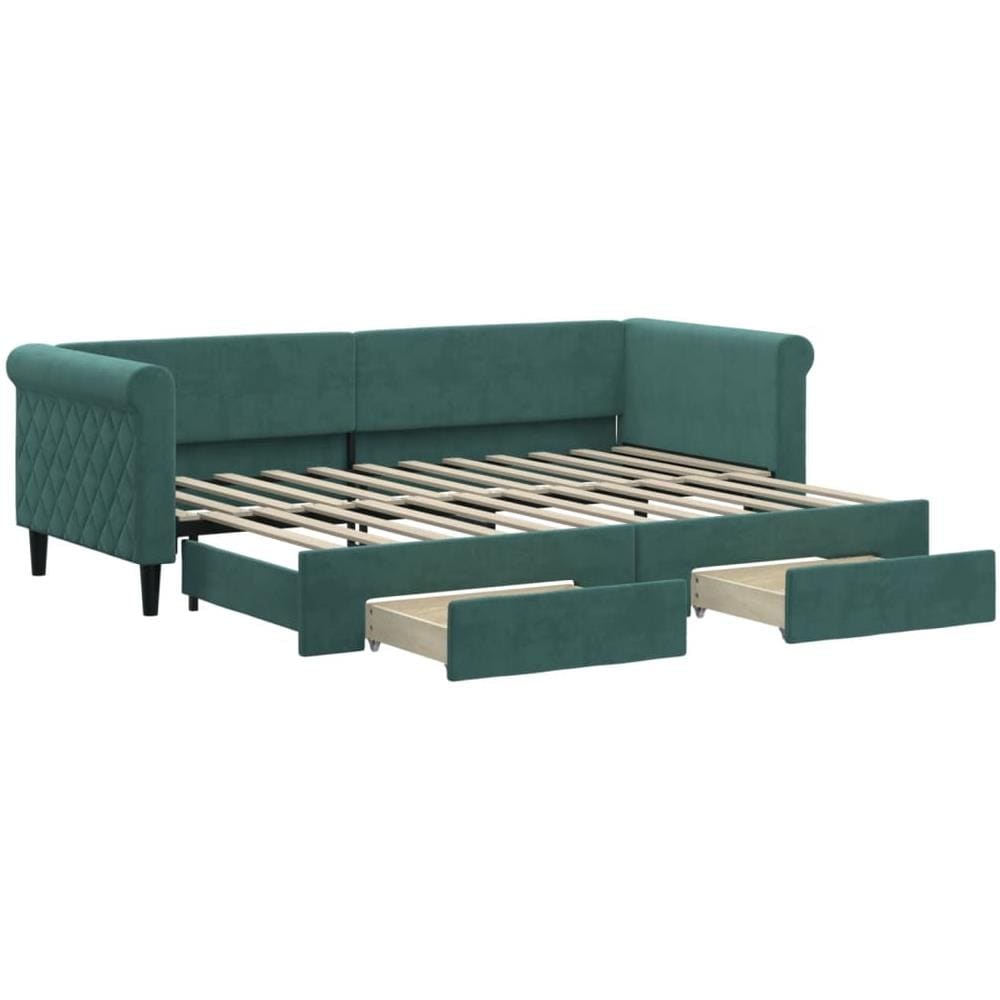 Divano Letto Estraibile Cassetti Verde Scuro 80x200cm Velluto - Foto 1