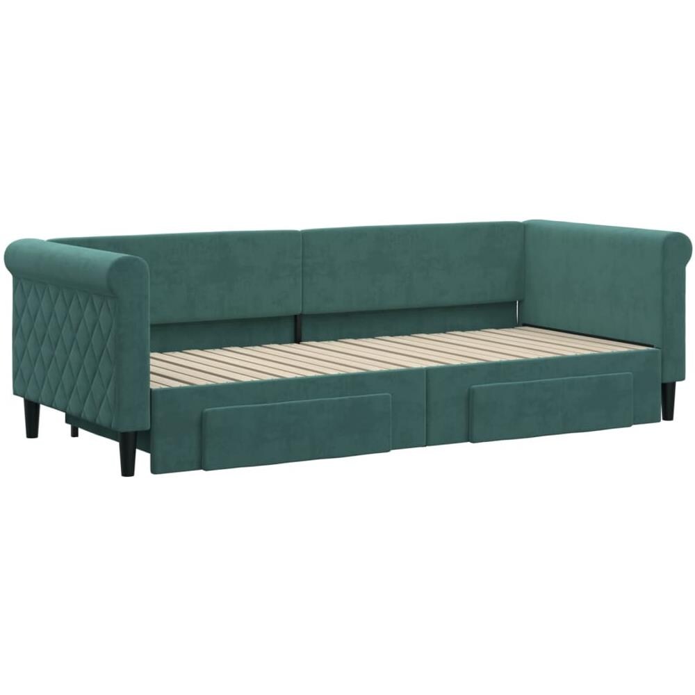 Divano Letto Estraibile Cassetti Verde Scuro 80x200cm Velluto - Foto 2
