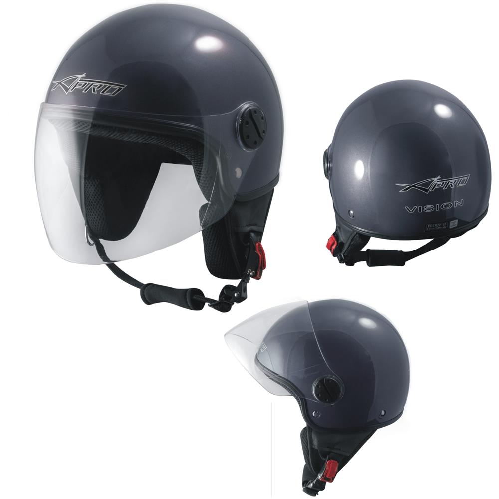 Casco Jet Demi Scooter Moto Omologato Ece 22 Visiera Antigraffio Grigio Scuro M - Foto 1