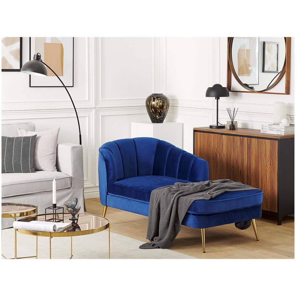 Chaise Longue In Velluto Blu Cobalto Versione Sinistra Allier - Foto 2