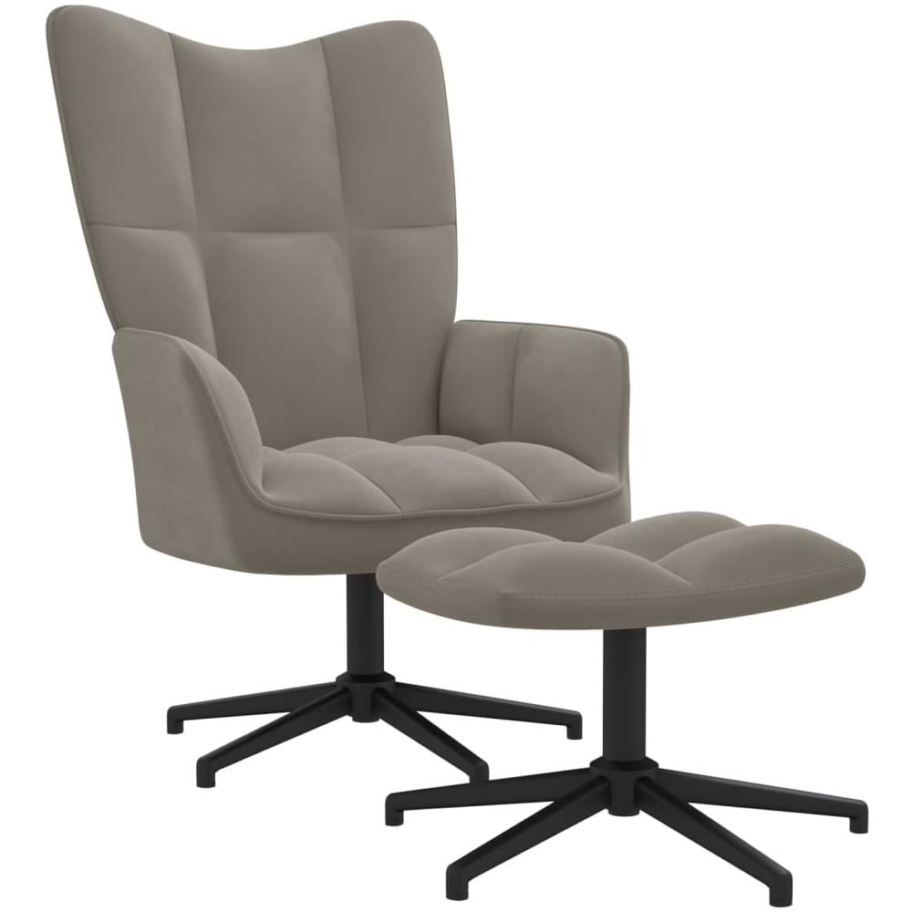 Poltrona Relax con Poggiapiedi Grigio Chiaro in Velluto - Foto 1