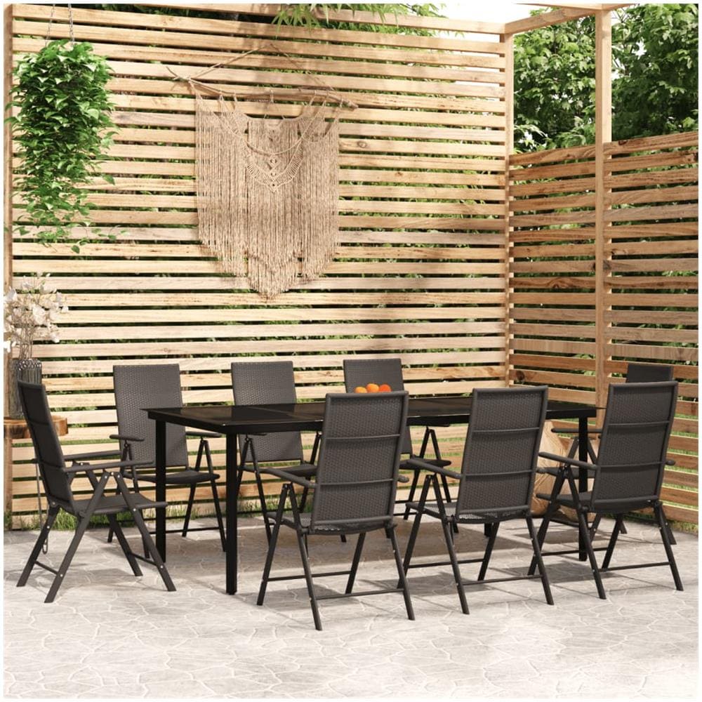 Set Da Pranzo Per Giardino 9 Pz Con Cuscini Nero - Foto 1