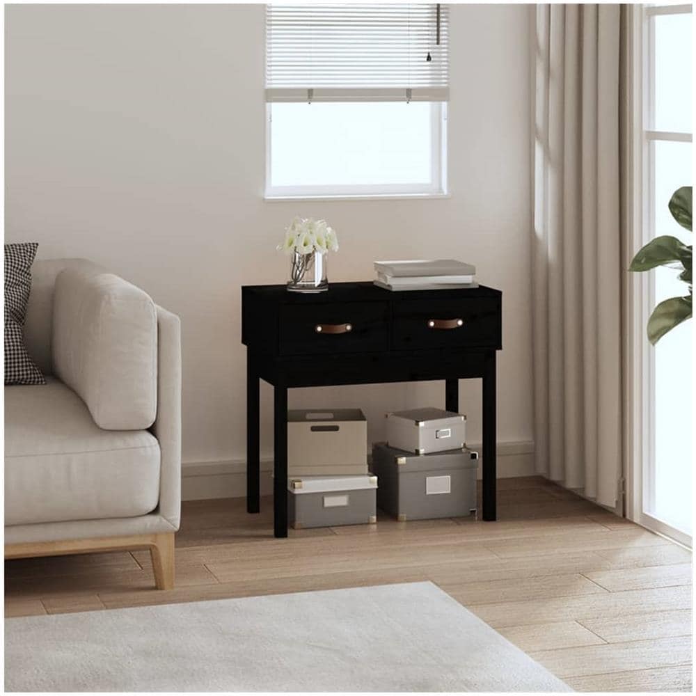 Tavolo Consolle Nero 76,5x40x75 Cm In Legno Massello Di Pino - Foto 1