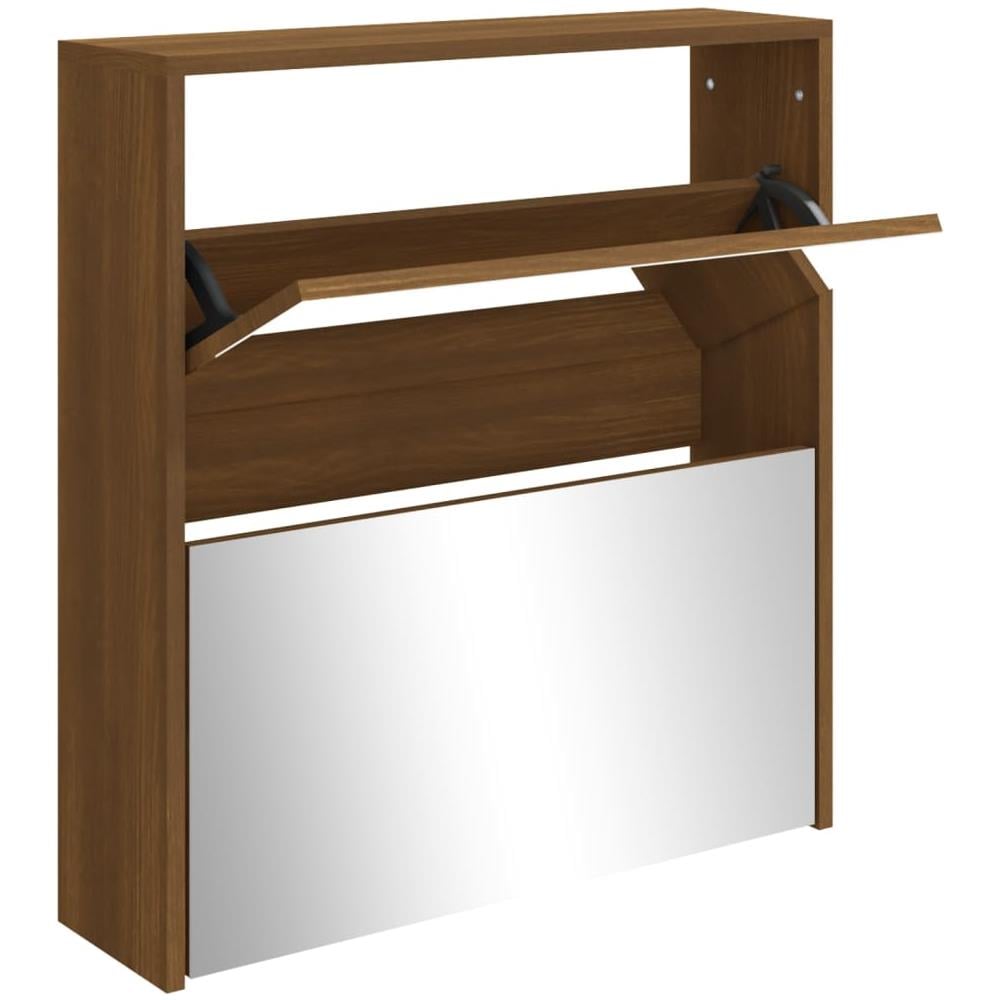 Scarpiera Con Specchio A 2 Livelli Rovere Marrone 63x17x67 Cm - Foto 2