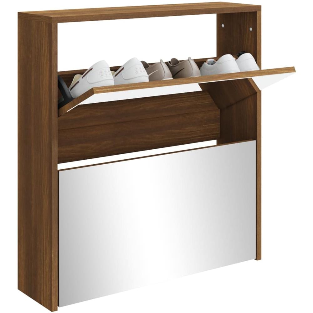 Scarpiera Con Specchio A 2 Livelli Rovere Marrone 63x17x67 Cm - Foto 3