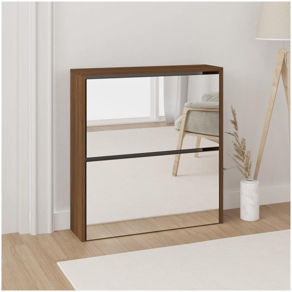 Scarpiera Con Specchio A 2 Livelli Rovere Marrone 63x17x67 Cm - Foto 1