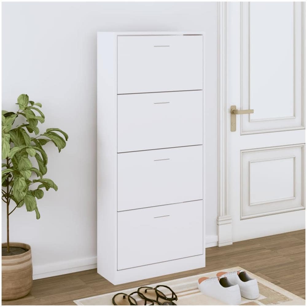 Scarpiera Bianca 63x24x147 Cm In Legno Multistrato - Foto 1