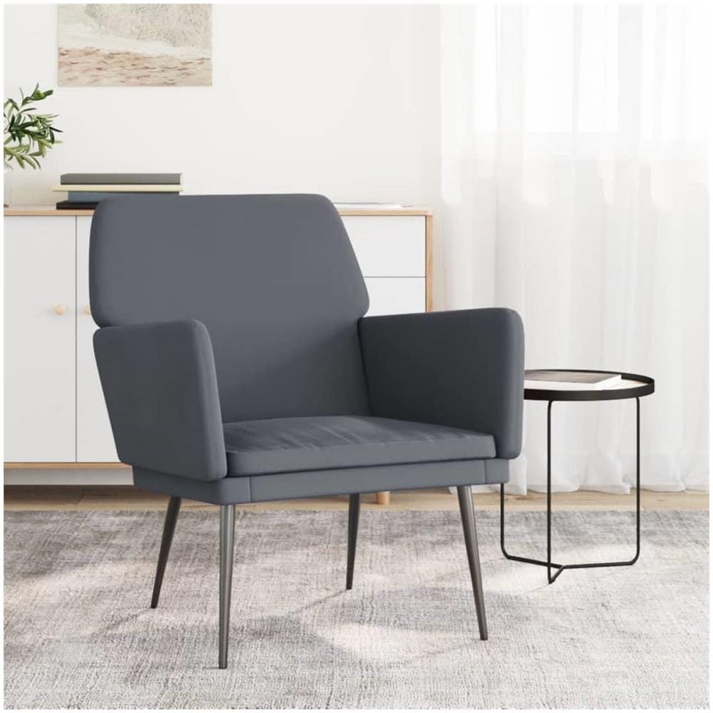 Poltrona Grigio Scuro 62x79x79 Cm Velluto - Foto 1