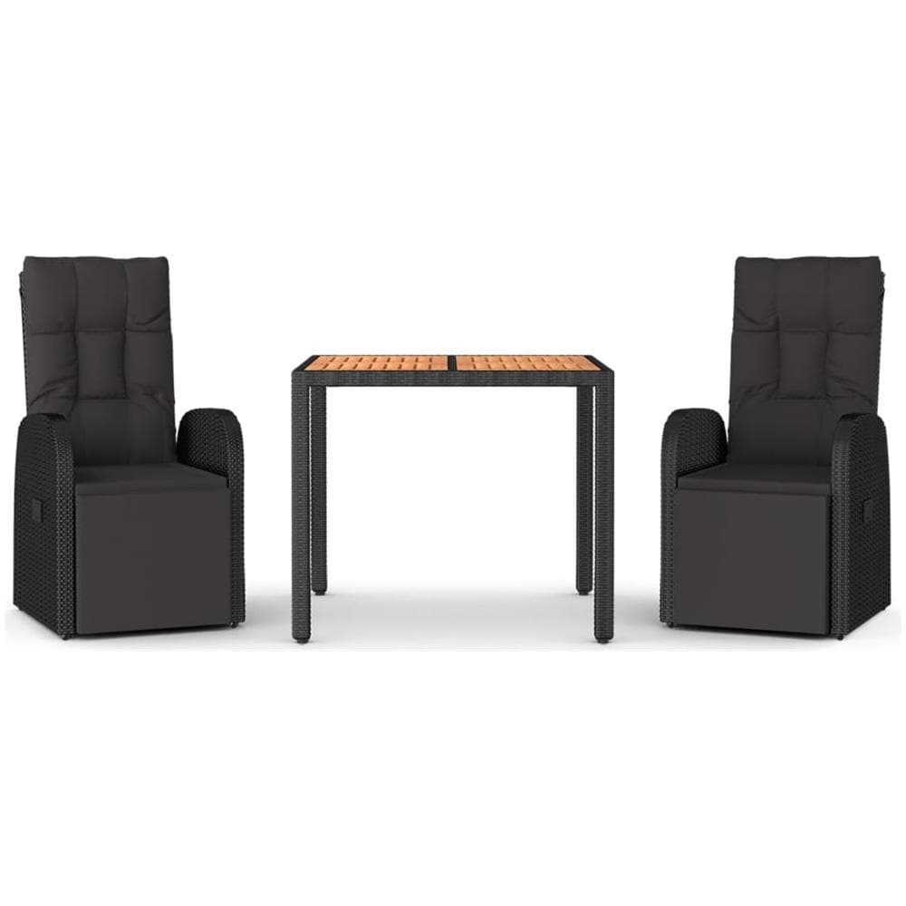 Set Pranzo Giardino 3pz Nero Polyrattan E Legno Massello Acacia - Foto 2