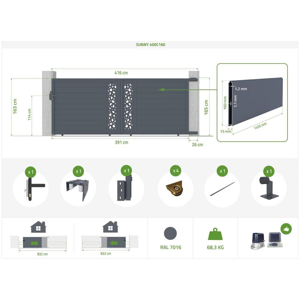 Sunny Grigio 4m Pacchetto Cancello Scorrevole H. 160 + Cancello - Foto 8