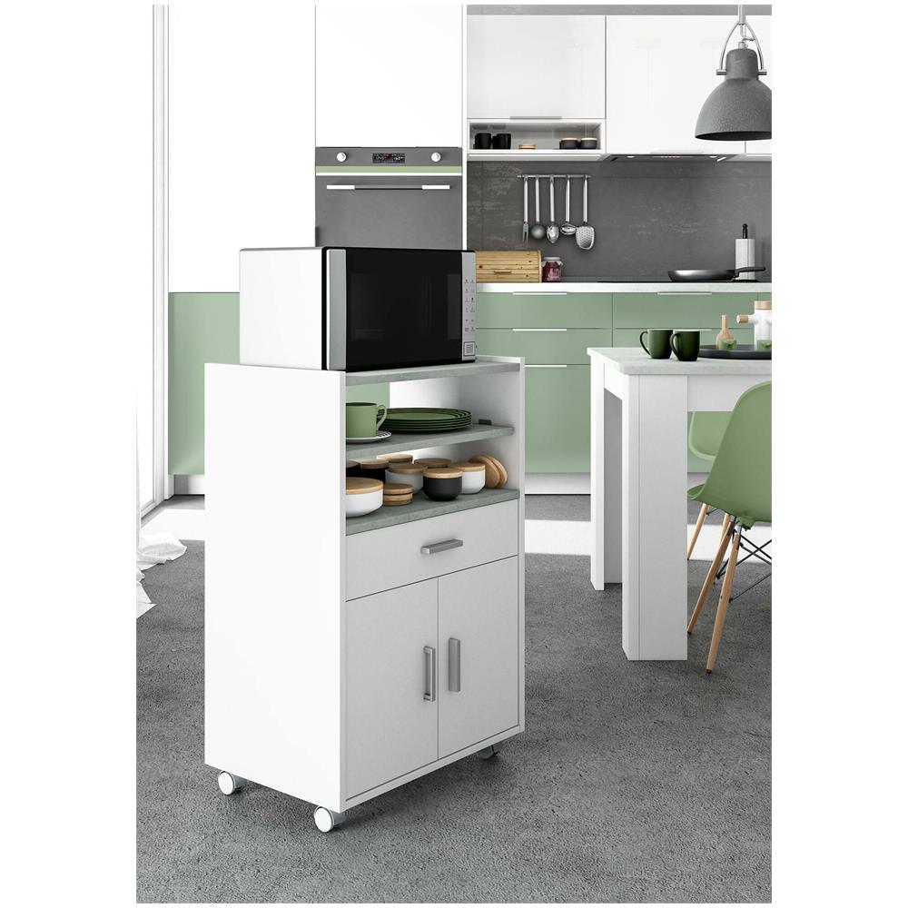 Carrello Scottsdale, Mobile Ausiliare Per Cucina Con Ruote, Armadio Multiuso Con 2 Ante E 1 Ripiano, 59x40h92 Cm, Bianco - Foto 1