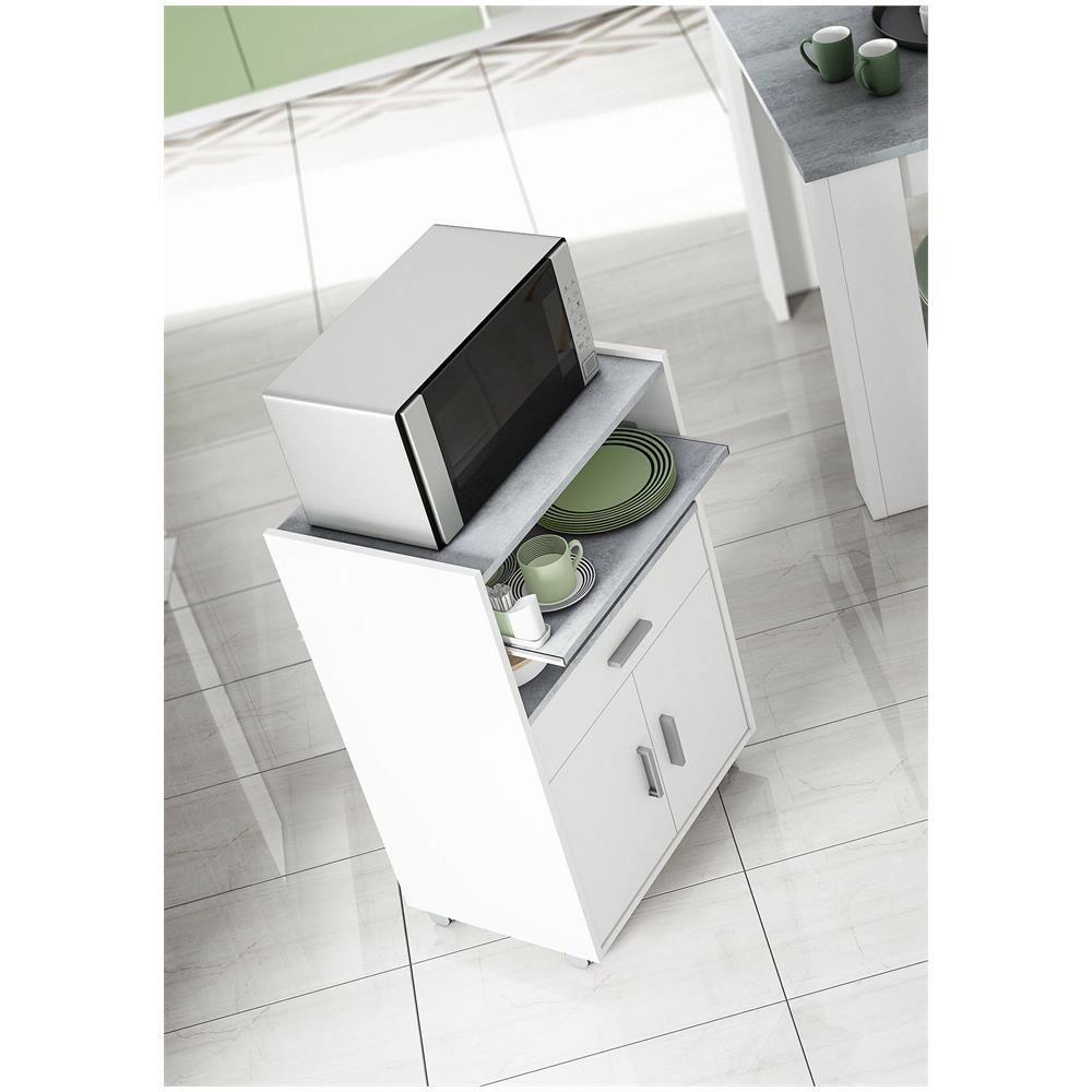 Carrello Scottsdale, Mobile Ausiliare Per Cucina Con Ruote, Armadio Multiuso Con 2 Ante E 1 Ripiano, 59x40h92 Cm, Bianco - Foto 4