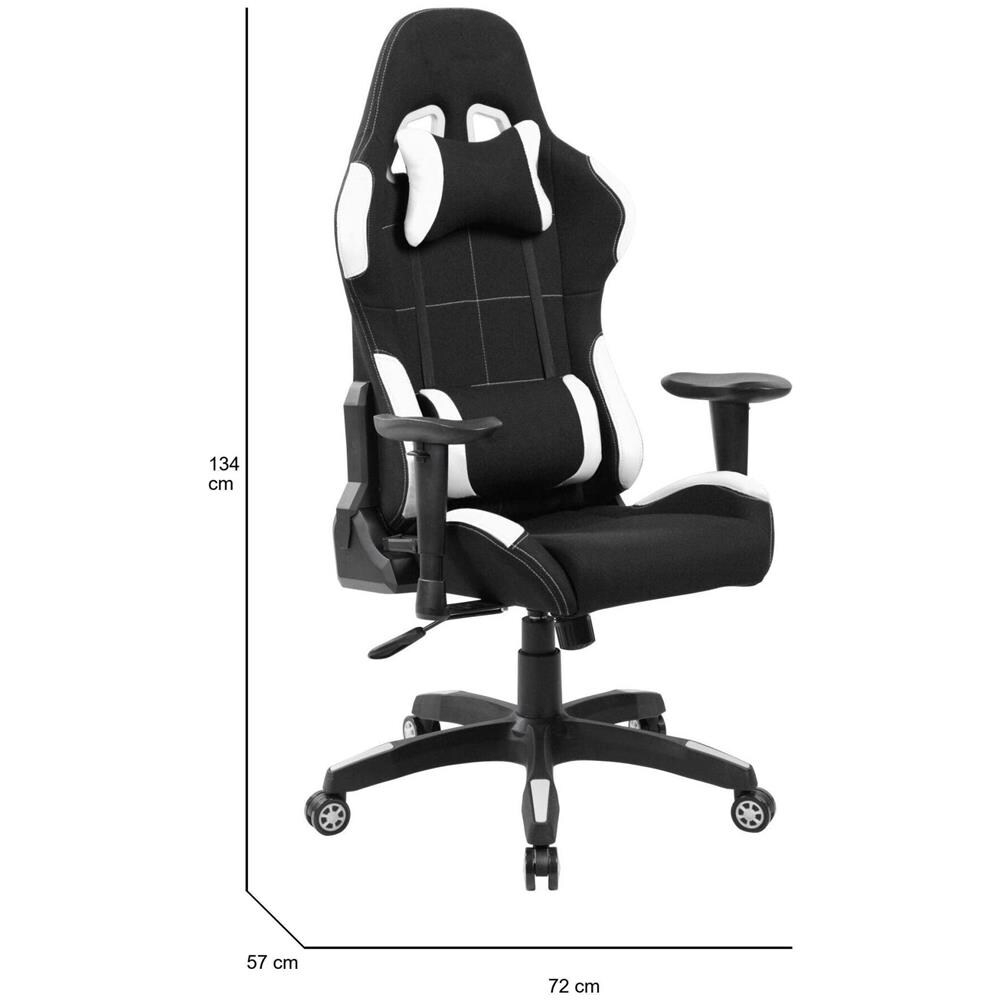 Sedia Da Gaming Bundaberg, Poltrona Da Gaming Adulto, Sedia Da Scrivania, 57x72h124/134 Cm, Nero E Bianco - Foto 2